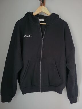 Comfrt Cloud Zip Hoodie Unisex Size S Black Full Zip Hooded Sweatshirt